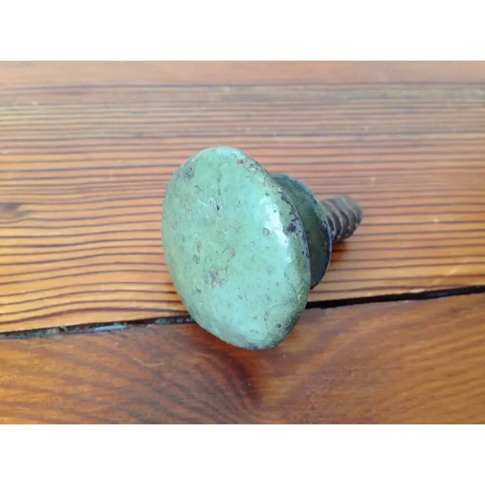 Antique Primitive Green Teal Painted Domed Round Wood Knob Cabinet Drawer Pull